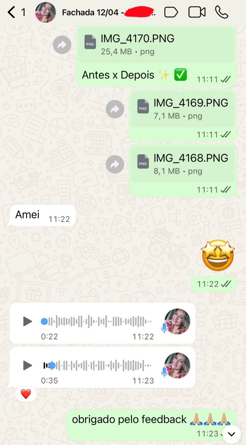 Depoimento de cliente após apresentação visual da fachada